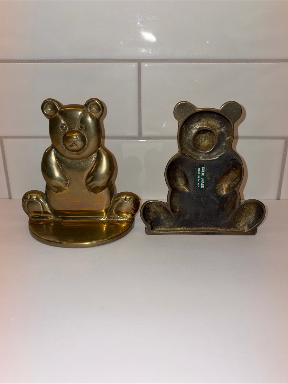 Vintage Solid Brass Teddy Bear Bookends Paperweight Doorstop Cottage Core Cozy